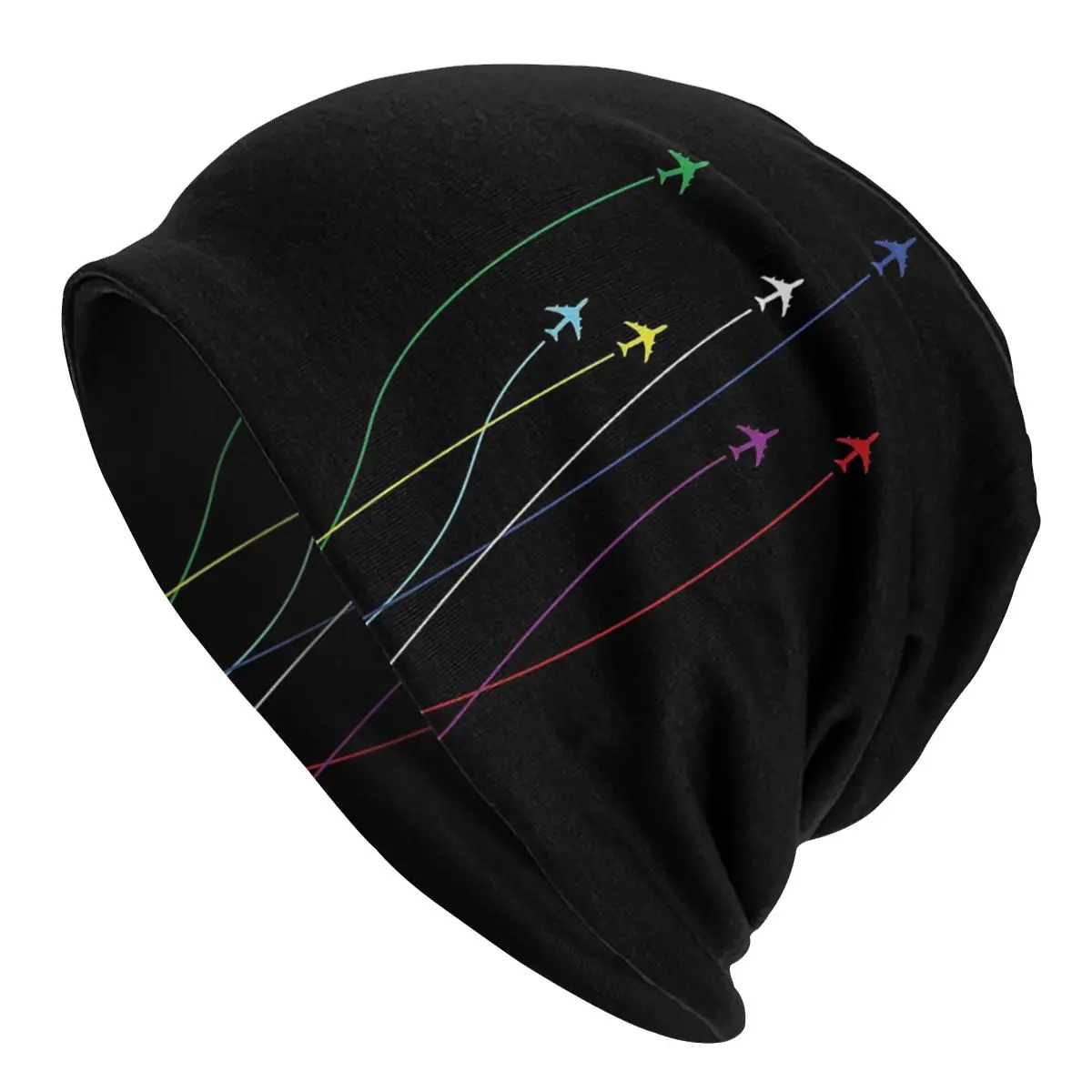 Rainbow Airplanes Flying On Eachother Airplane Pilot Hat Pullover Children Thin Warm Beanie Male Polyester Caps