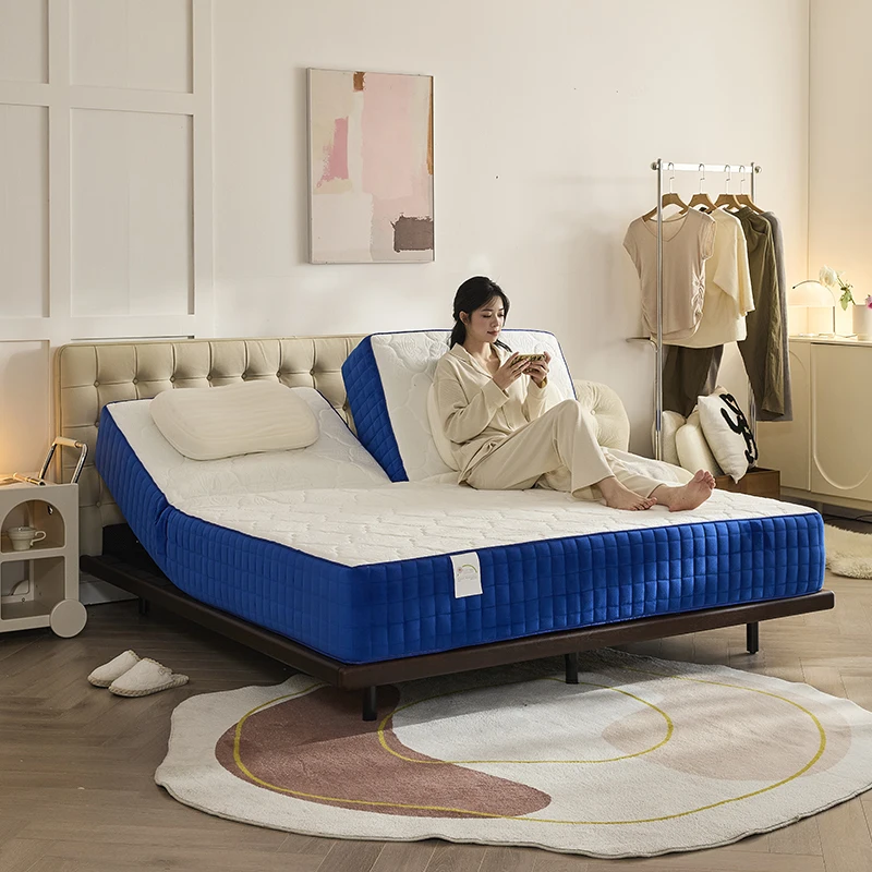 

Modern Double Bed Simple Leather Multifunctional Smart Master Bedroom Furniture with Electric Lifting Function