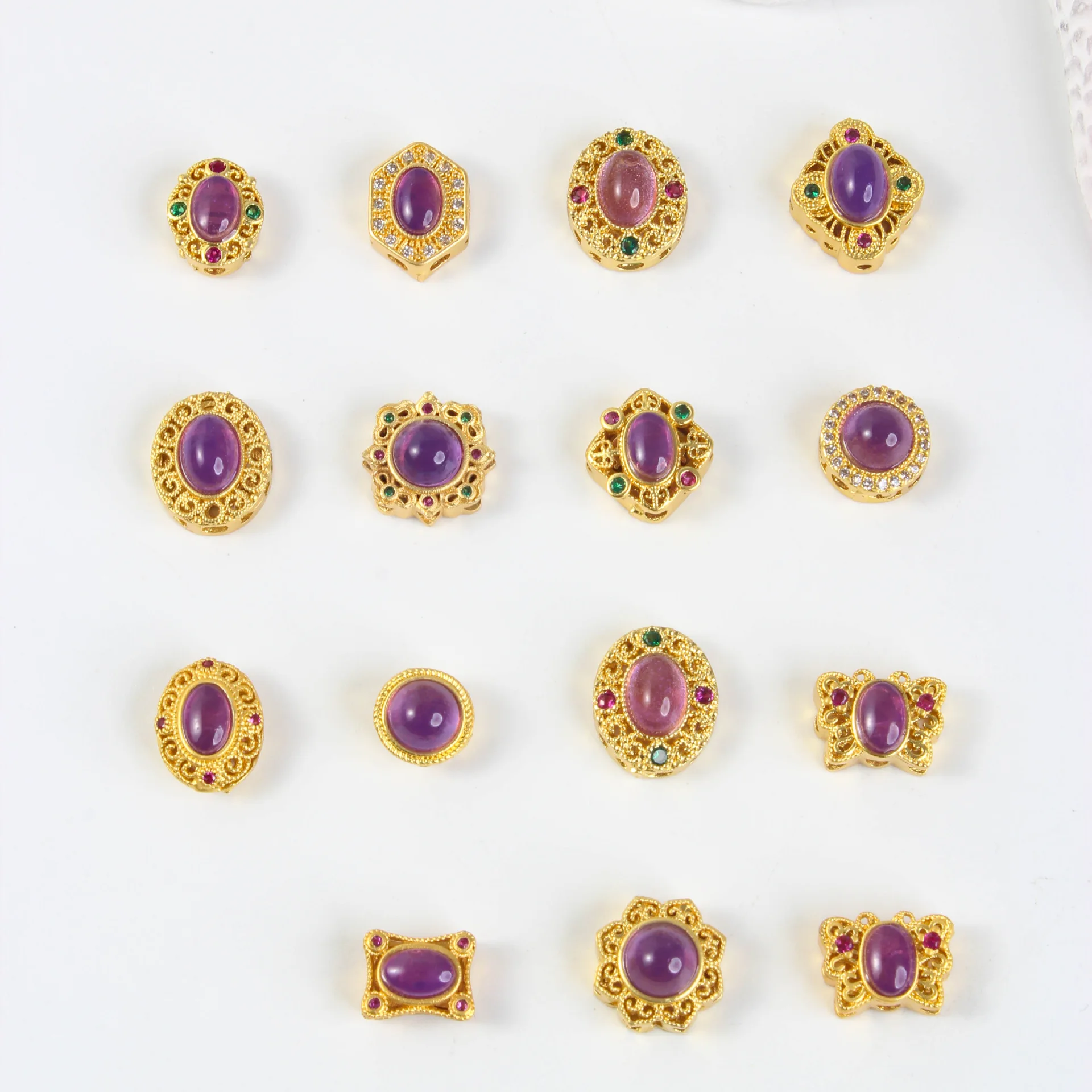 10pcs Copper Gold Plated Amethyst Stone Spacer Bead Accessories DIY Handmade Bracelet Necklace Jewelry Making Beads Wholesale