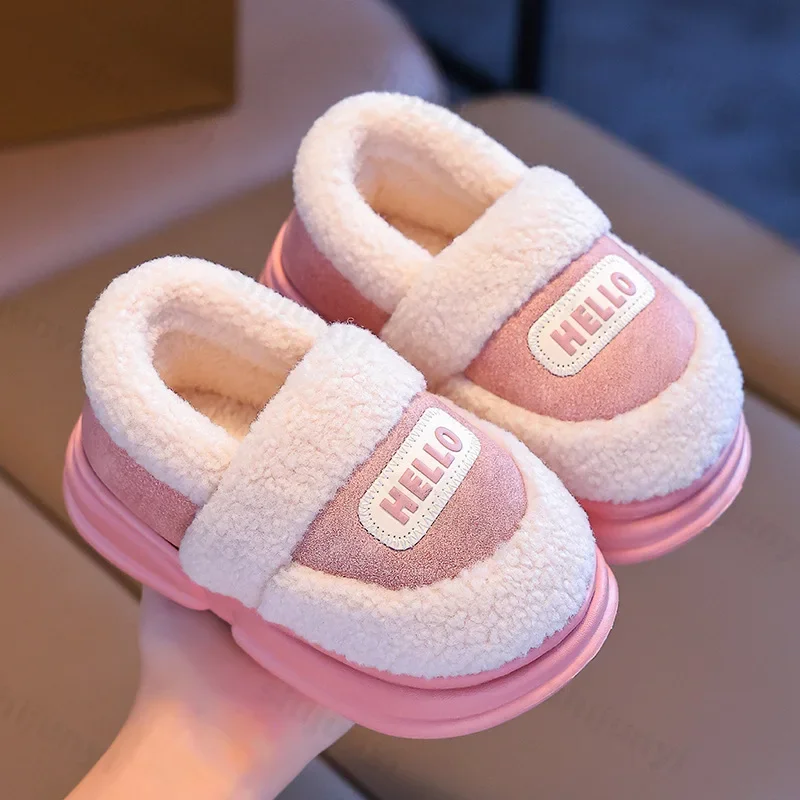 Chaussures en coton en peluche pour enfants, baskets à fourrure décontractées, semelle souple anti-brûlure, chaussures de neige pour enfants, mode d'hiver chaude pour tout-petits, nouveau, fille et garçon