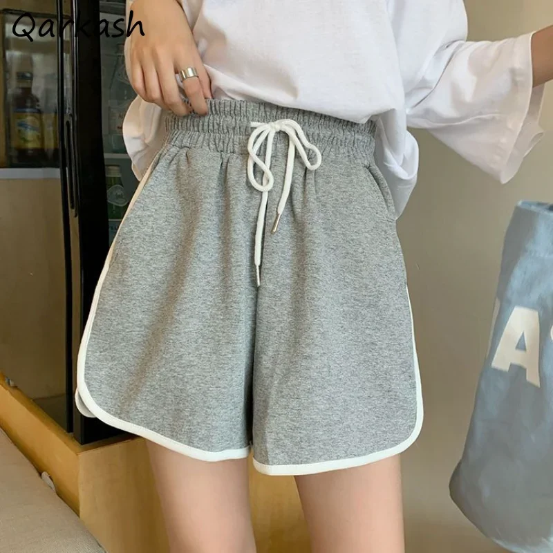 

4XL Joggers Shorts Women Patchwork Chic Drawstring Loose Wide Leg Streetwear Casual High Waist Summer Korean Style College Soft