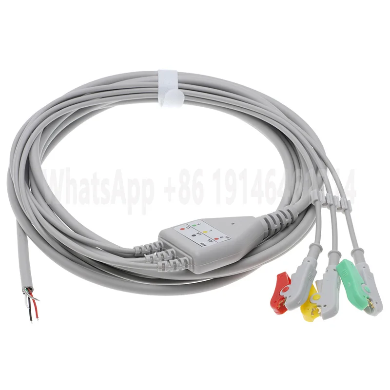 No Plug ECG 3 Lead One-Piece EKG Cable and Electrode Leadwire,Patient Monitor Ward Equipment Accessories, Snap/Clip,AHA and IEC.