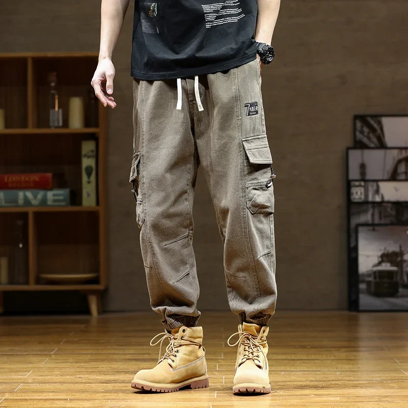 

Hip Hop Style Men's Casual Pants 2024 New Pure Cotton Washed Multi Pocket Tactical Hunting Overalls Spring Men's Ankle Pants