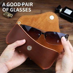 Retro Handmade Top Layer Cowhide Glasses Bag Sunglasses Box Genuine Leather Magnetic Buckle Eye Glasses Organizer Case