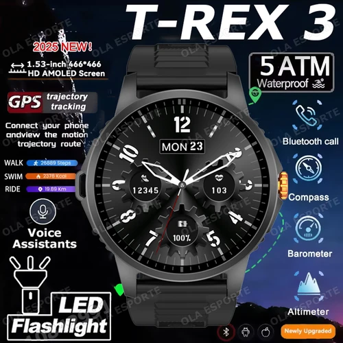 2025 nuevo reloj inteligente deportivo GPS para hombres pantalla AMOLED de 1,53 pulgadas linterna LED ritmo cardíaco llamada Bluetooth 5ATM reloj inteligente resistente al agua