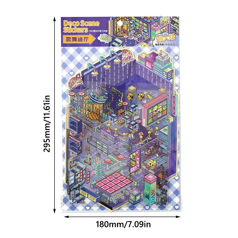 Multicolor 3D Micro Landscape Sticker Today's Business Is Open PET Decorative Scene Sticker Cartoon Pattern Decompression