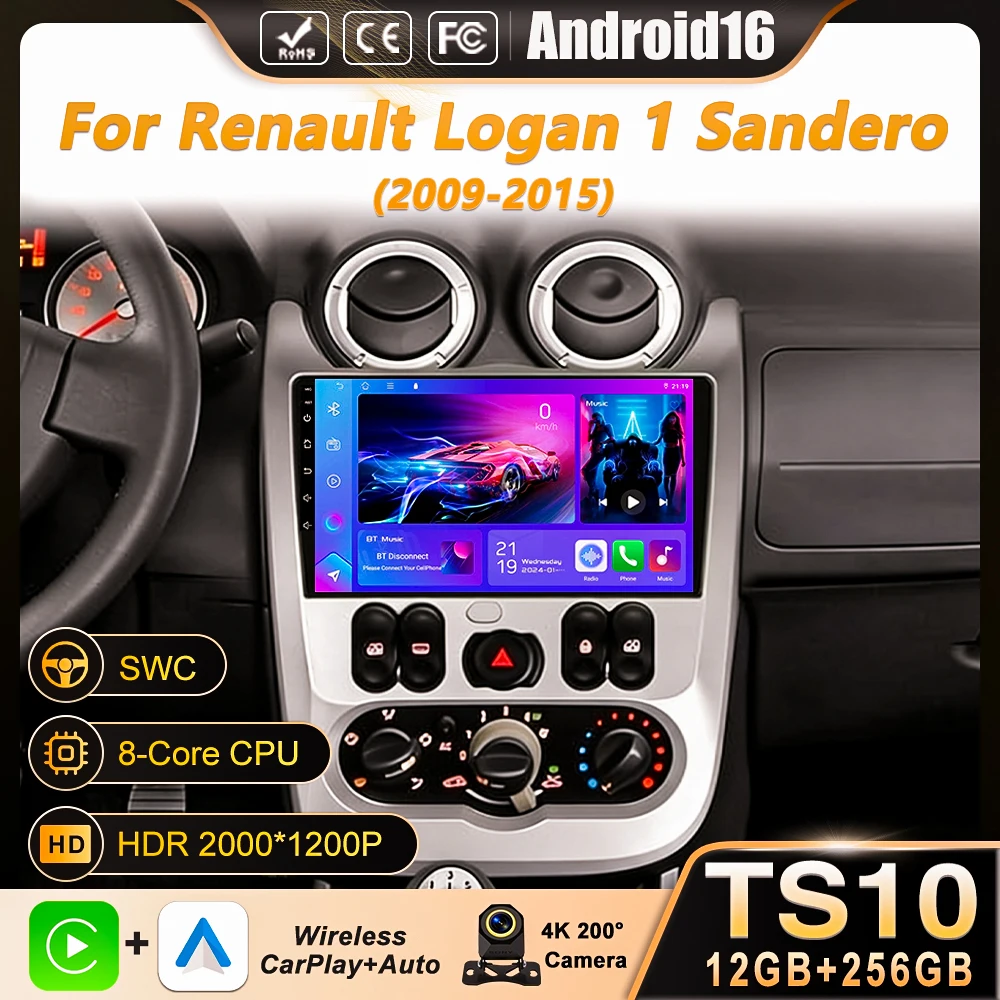 

Автомагнитола Android 16 для Renault Logan 1, Sandero 2009-2015, Dacia Duster 2010-2017, мультимедийный видеоплеер с навигацией