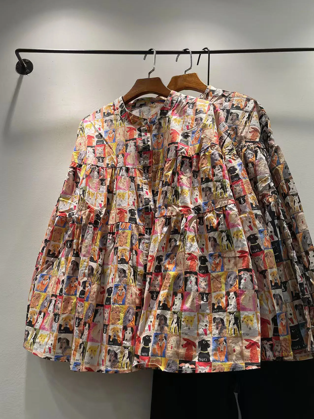 

Loose Long Sve round Ne Women's irt Korean Sle Cartoon Dog Print Spring Autumn Faion Casual Breathable Cotton Blouse