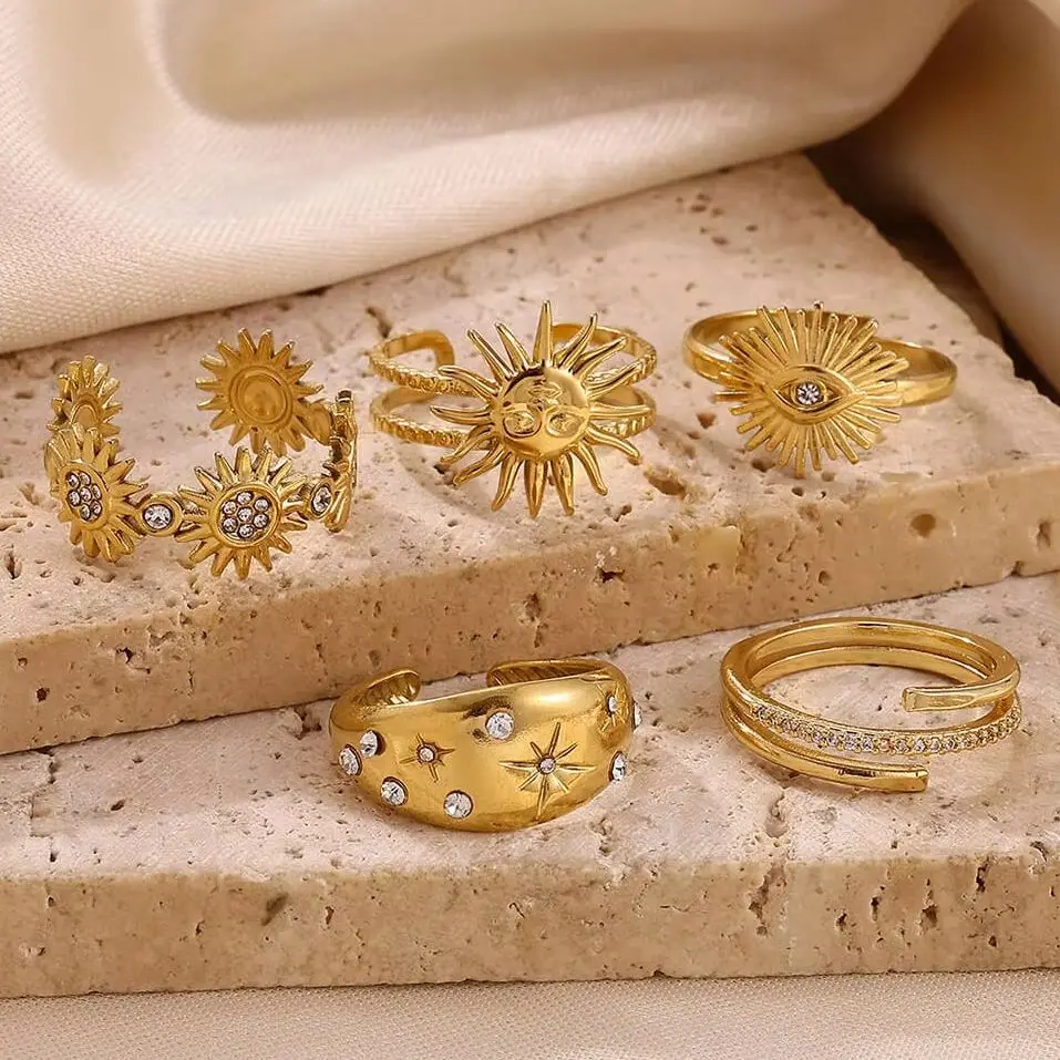 Крошечные кольца с цирконом из нержавеющей стали для женщин, изысканное двухслойное кольцо золотого цвета от солнца, аксессуар в стиле панк, хип-хоп, ювелирные изделия Bague, подарок