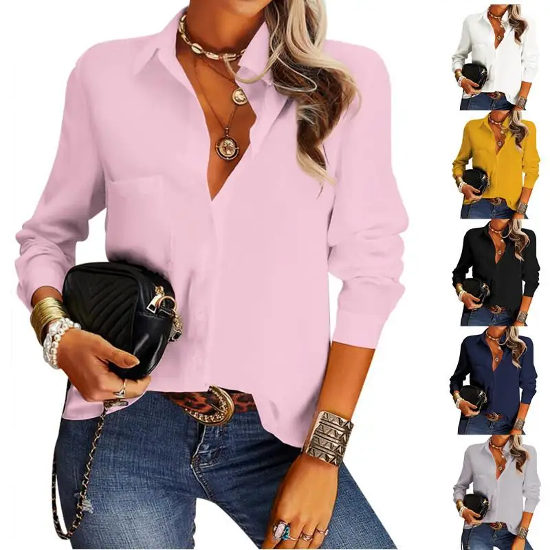 

Women's Long Sve Button up Collar irt Swedi Sle Commute Faion Pure Color Polyester Fiber Office Lady Ele