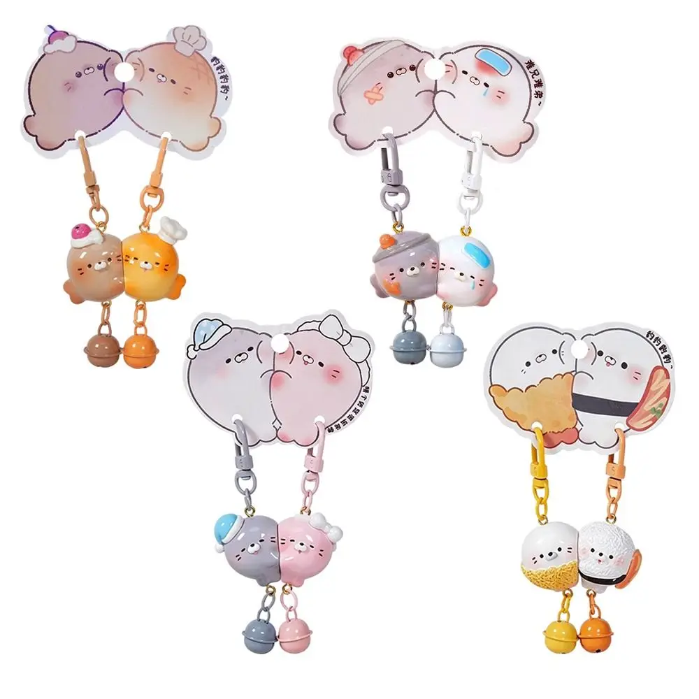 Cute Resin Leopard Couple Keychain Magnetic Buckle Cartoon Style Magnetic Suction Pendant Resin Key Chain Daily Carry