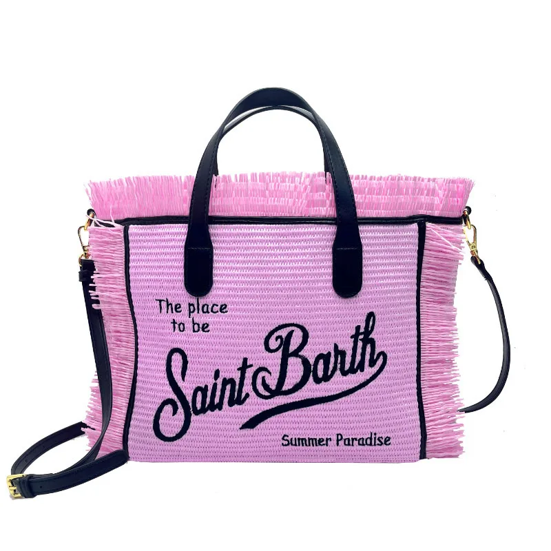 Bolso cruzado de paja de SAINT BARTH, bolsa pequeña de viaje informal hecha a mano con borla, bolso de mano, bolso de mamá