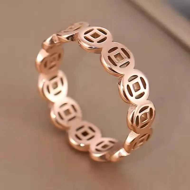 Rose Gold Coin Tail Ring for Women And Girls Fashion Cute Charm Jewelry 316L Stainless Steel High Polish Allergy Prevented Gift
