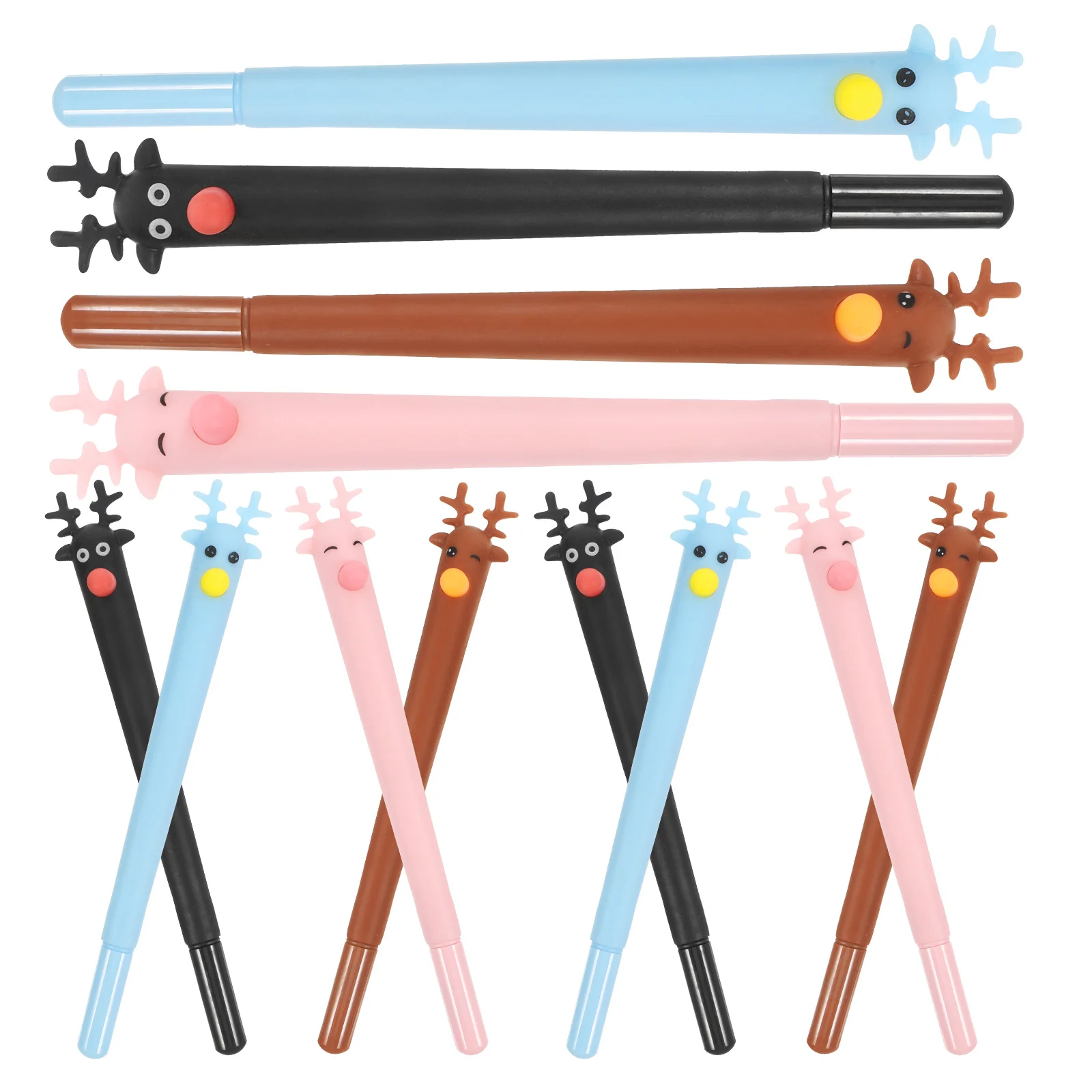 

12Pcs Blue Black Brown Pink Deer Ballpoint Pens Creative Smooth Writing Office School Student Supplies Fan Design Pen