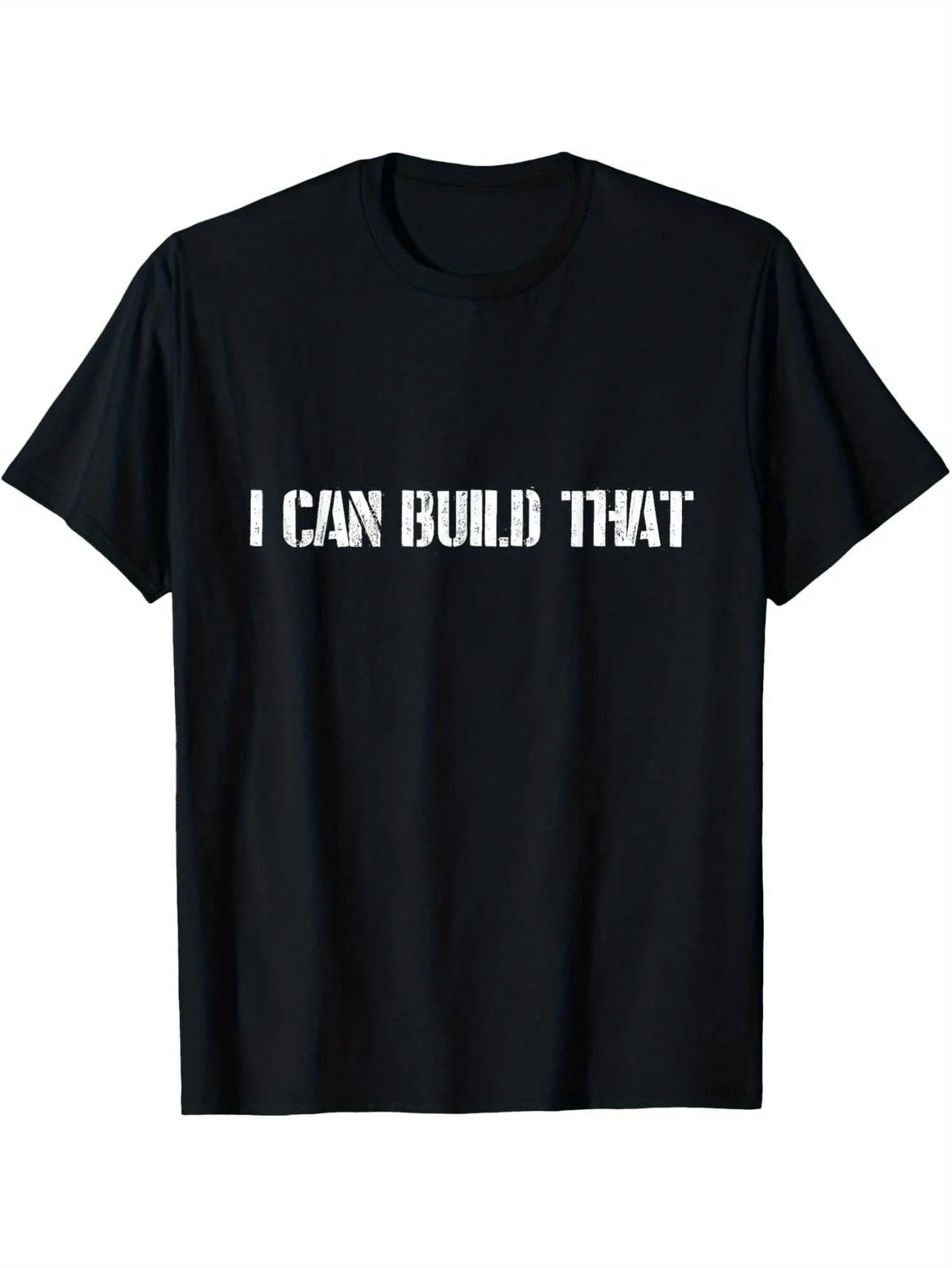 Men's I Can Build It Carpenter T-Shirt Casual Black Cotton T-Shirt with Bold White Letter Short Sleeves