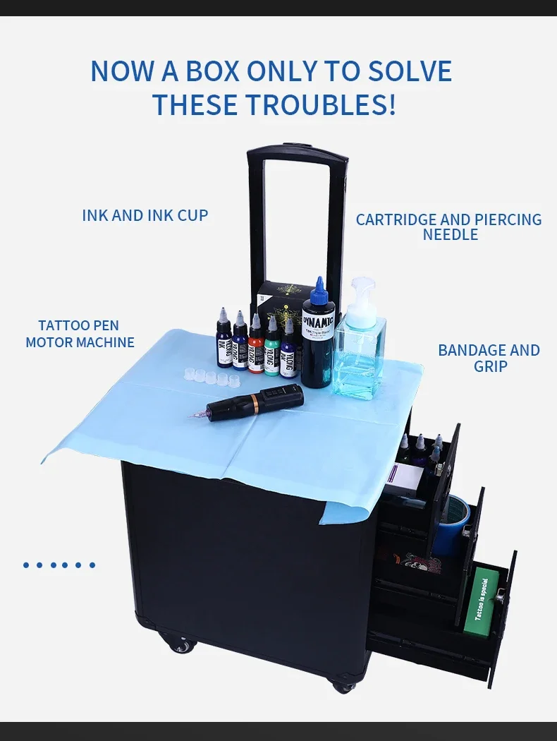 For Movable large capacity tattoo pull rod box artist tool storage dual-purpose deformable arm bracket portable suitcase
