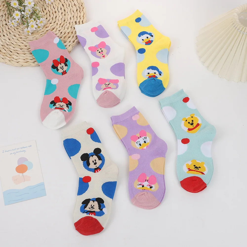 

6 Pairs Disney Stitch Minnie Boys Gilrs Socks Winnie the Pooh Anime Cartoon Winter Socks Cute Mickey Mouse Mid-Calf Socks Gift
