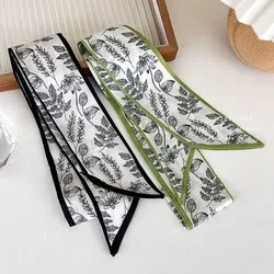 Fashion Print Hair Ribbon Scarf Women Neck Tie Bag Silk Skinny Headscarves Ladies Foulard Floral Bands 2024 New