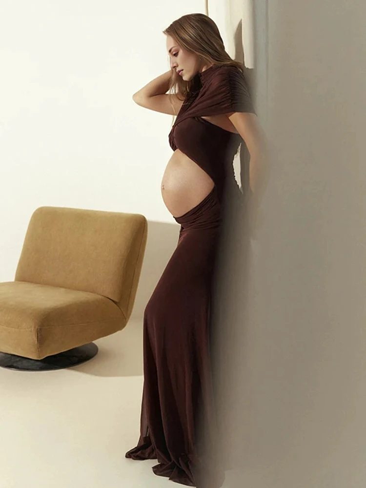 Pregnancy Photo Shoot Two Piece Mesh Cutout Maxi Gown Elegant Stylish Maternity Dress Maternity Photography Outfit Prop for Moms view 5