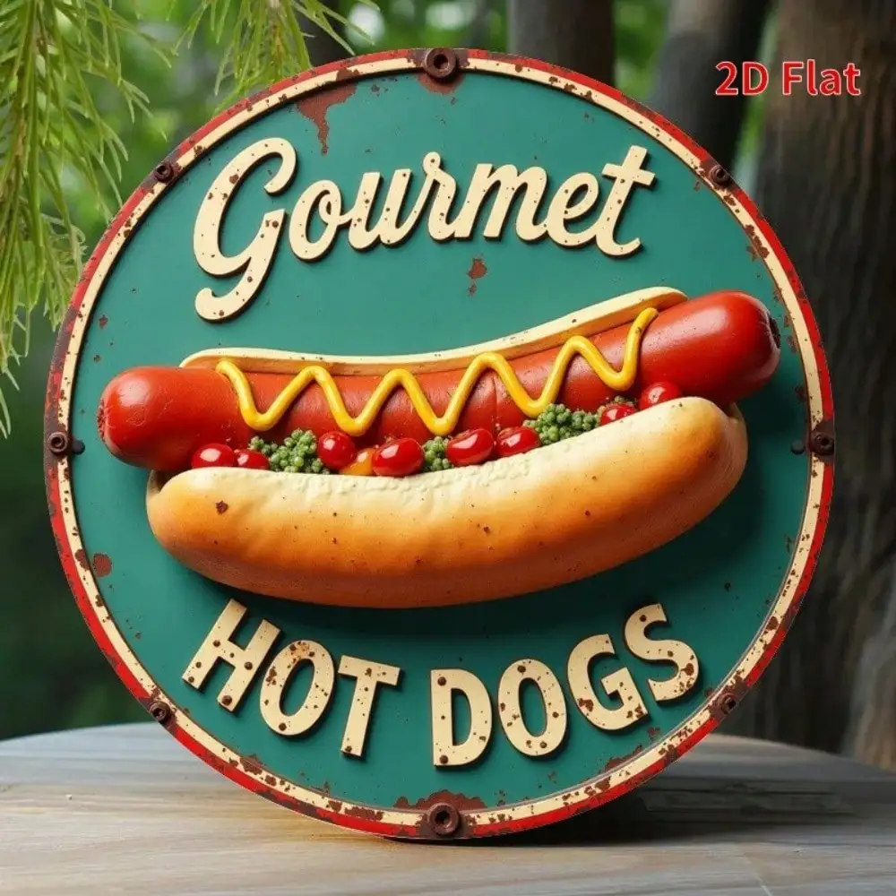 Vintage Küchen-Wandkunst Lustiges Fast-Food Metallschild Retro Hot Dog Blechschild 8x8 Zoll Café Bar Heim-Deko Geschenk Einweihungsgeschenk