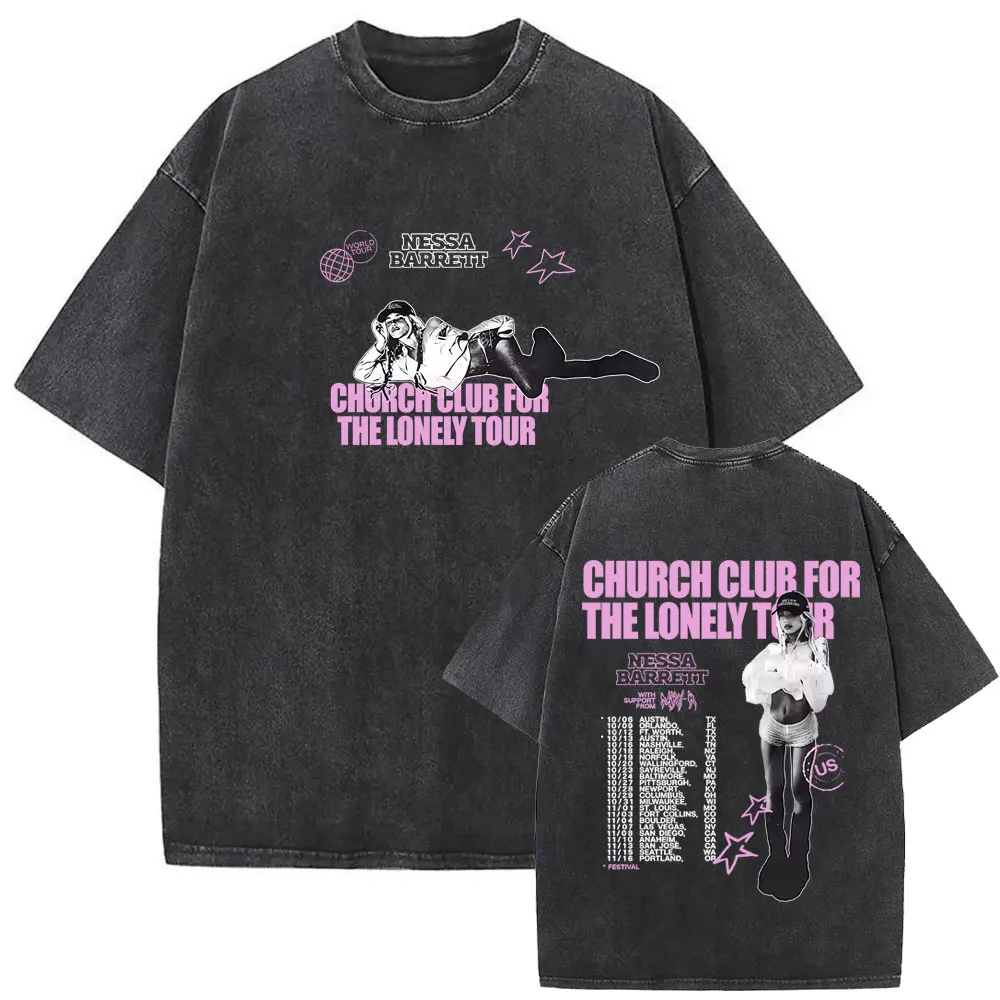 

Washed Vintage Nessa Barrett Church Club for The Lonely Tour T Shirt Men Women Casual Cotton T-shirt Fashion Pop Punk T-shirts