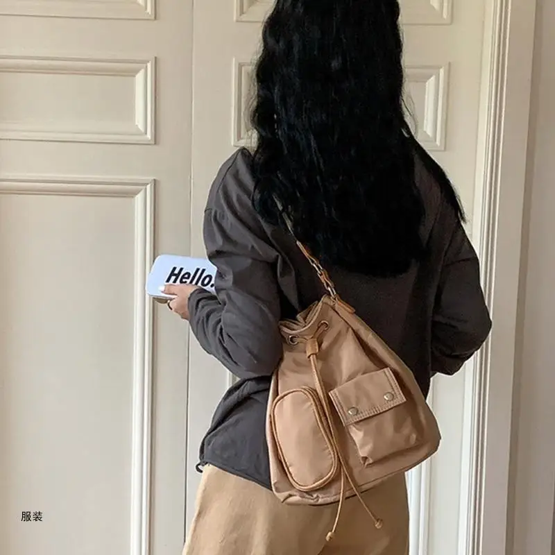 D0UD Large Capacity Nylon Crossbody Bag for Women Shoulder Bag Top Handle Bucket Bags