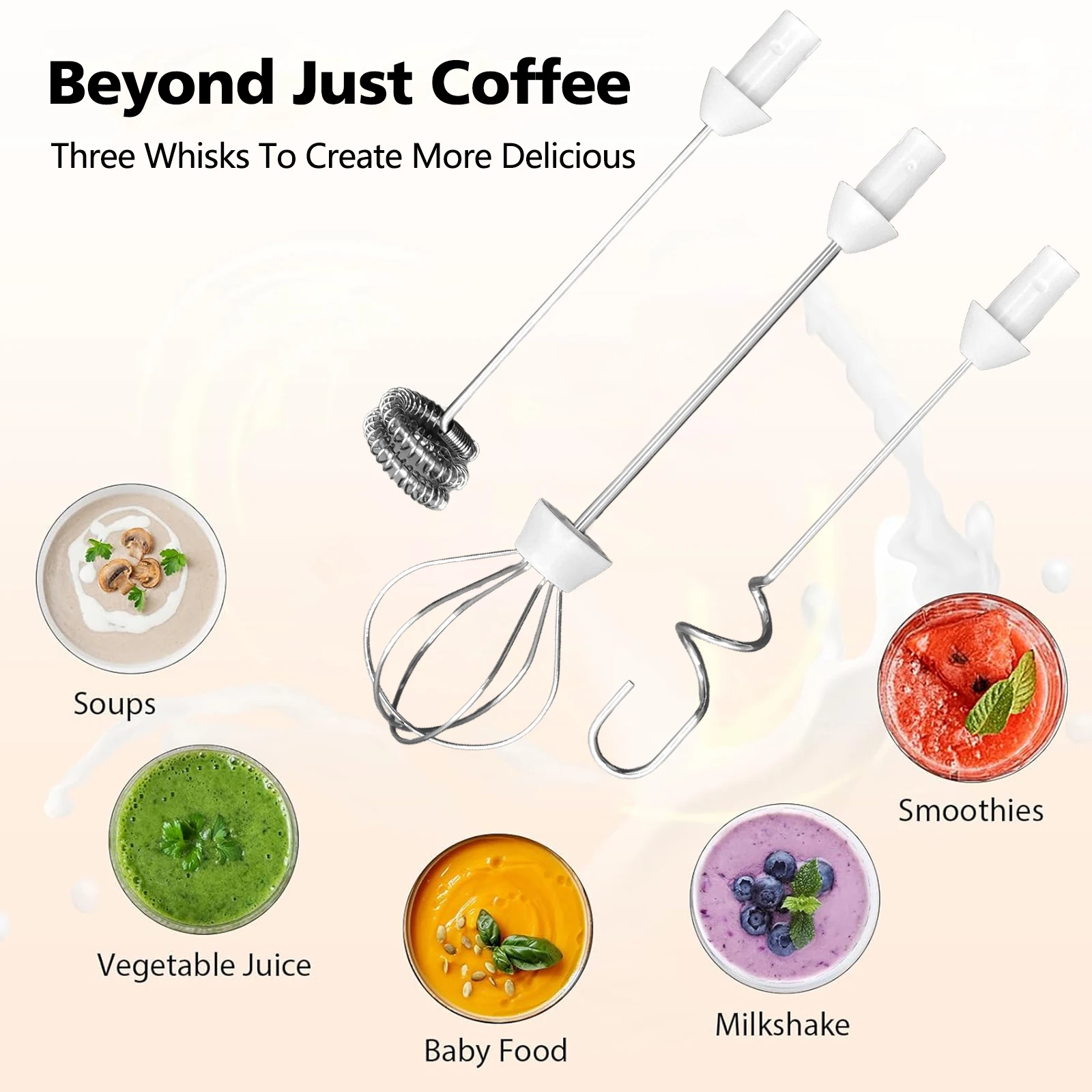 أداة تقليب القهوة الكهربائية المحمولة مع 3 رؤوس خفق من الفولاذ المقاوم للصدأ وحامل اختيار ممتاز لهدية عيد الميلاد