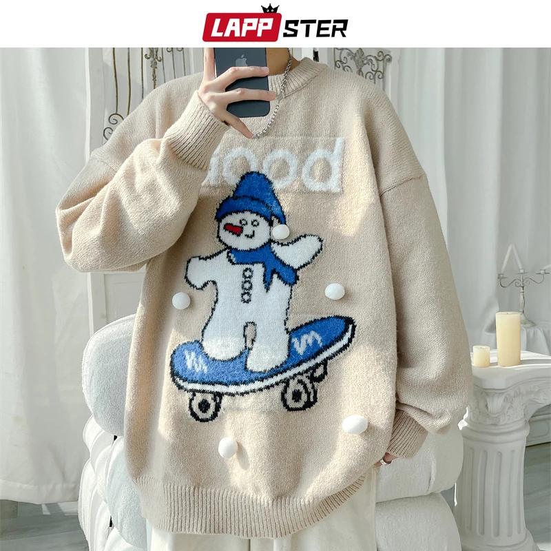 

LAPPSTER Winter Snowman Christmas Korean Fashions Sweaters Pullovers Harajuku Streetwear Knitwears Oversized Knitted Sweaters