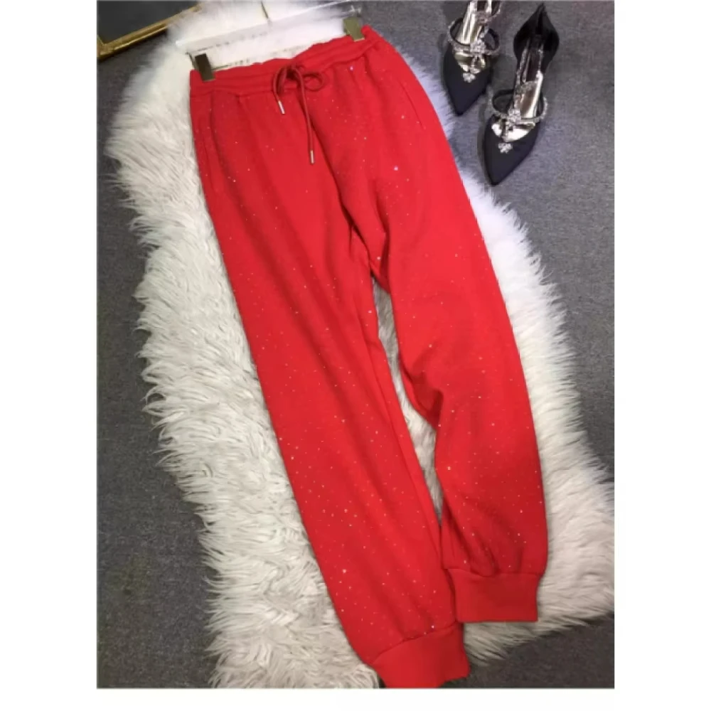 Plus Size L-4XL 150KG Women's Fleece Sweatpants 2024 New Red Diamond Stamping Harem Pants Autumn/winter Casual Female Trousers