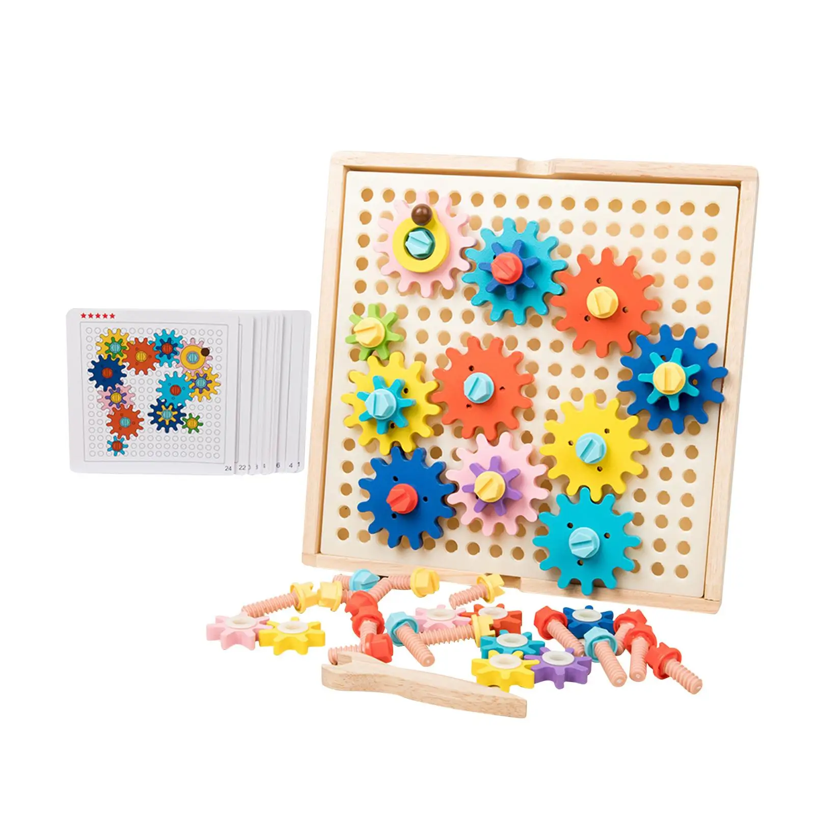 Montessori Gear Game Wooden Toys Interlocking Gear Set Building Blocks for Classroom Girls Boys Kids Children Ages 3 and up