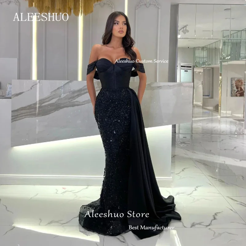 Aleeshuo Luxury Mermaid Sleeveless Evening Dress Sweetheart Off The Shoulder Party Dress  Chiffon Floor-Length Cocktail Gowns