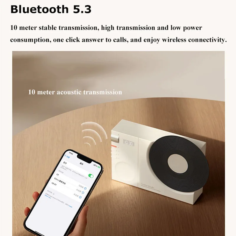 Mini Retro Bluetooth 5.3 Speaker with AUX Playback Wireless Hifi Retro Film Sound Music Box with Clock Display Support TF Card