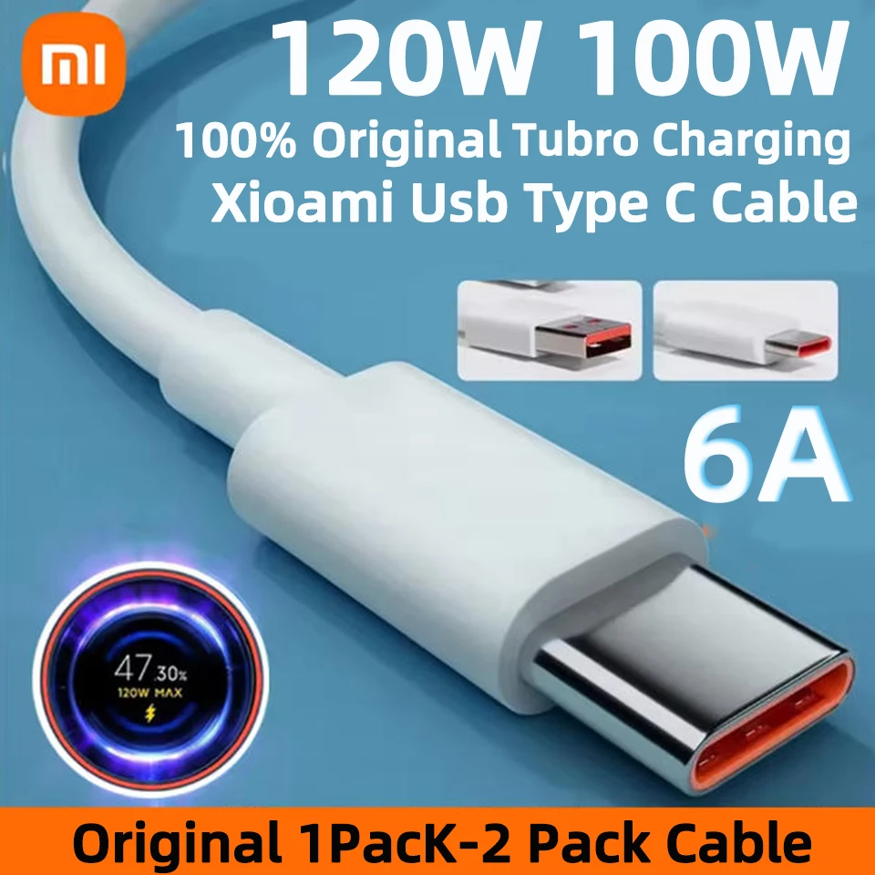 Original Xiaomi 120W Type C Cable 6A 100W Usb Turbo Fast Charging Mi 17 Pro Max 14 Ultra 13T Pro Redmi Note 15 Poco F8 F7 X8 X6