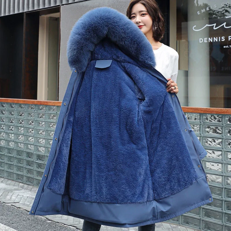 

Female Parker Overcoat Fashion Winter Women Cotton-Padded Coat 2024 New Warm Hooded Fur Collar Thickening Women Cotton Coat H85