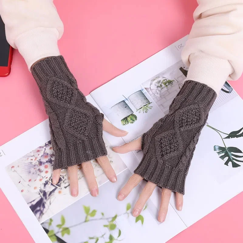 Pół palca rękawiczki dla kobiet zima miękka ciepła wełna Knitting Arm krótkie ciepłe rękawiczki bez palców Handschoenen Unisex Guantes