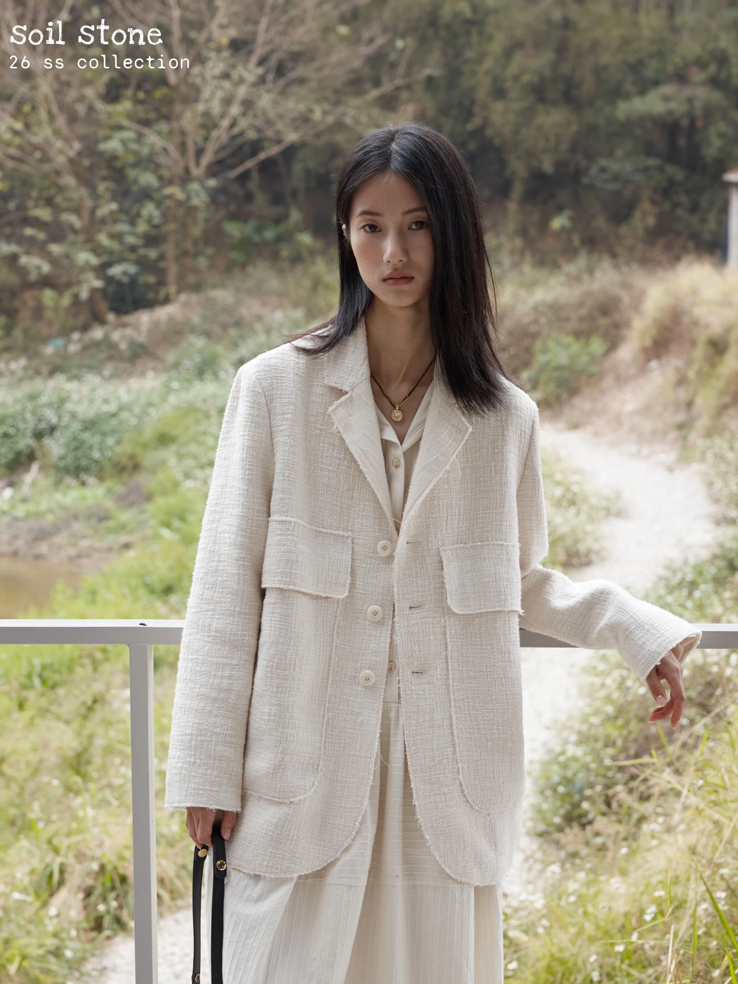 

Spring Day Rong Tofu White Pure Cotton Texture Collar ape ket Coat Loose Fit Fem Faion Windproof Long Sve Coat