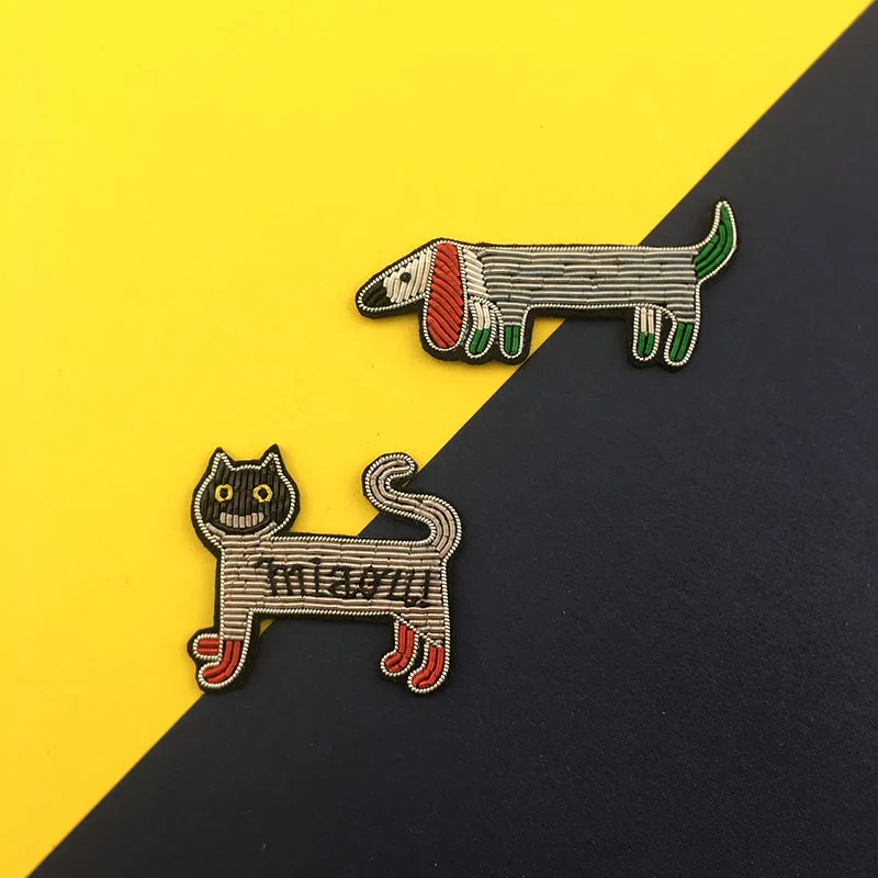 Fashion Brooch India Silk Metallic Wire Thread Doggy Kitty Patch Cannetille Badge Applique Coat Suit Bag Hat Decor Jewelry Gift