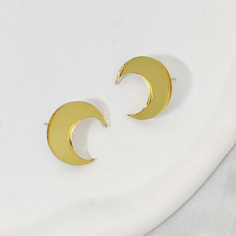 KUGUYS Classic Gold Color Small Moon Stud Earring for Women Acrylic Mirror Fashion Jewelry Accessories