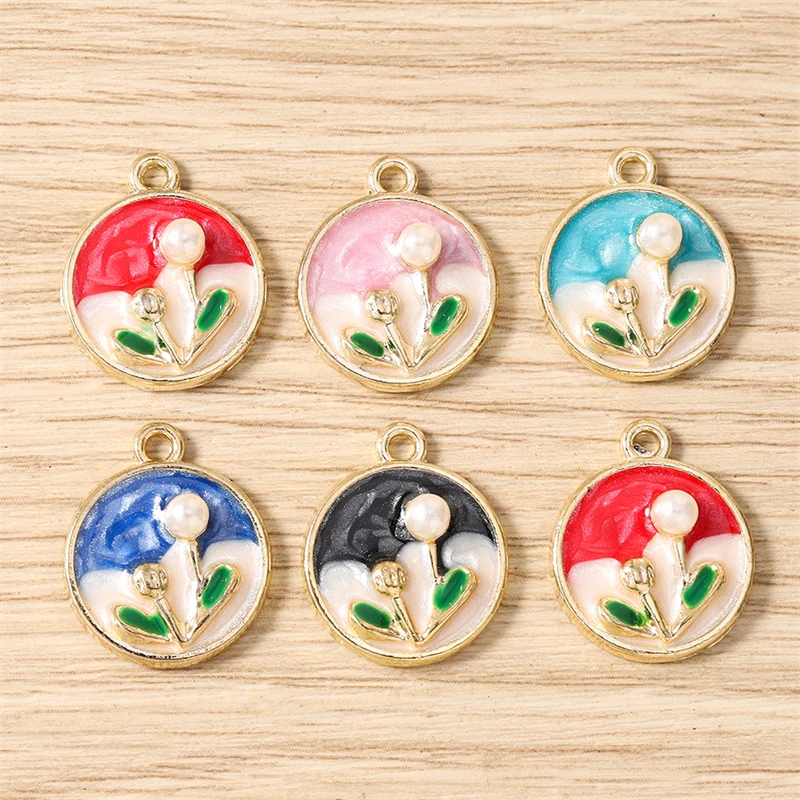 10 Stück niedliche, bunte Emaille-Blumenanhänger zum Basteln von Anhängern, Halsketten, Ohrringen, Armbändern, DIY-Bastelarbeiten und Schmuckzubehör – Detail 8