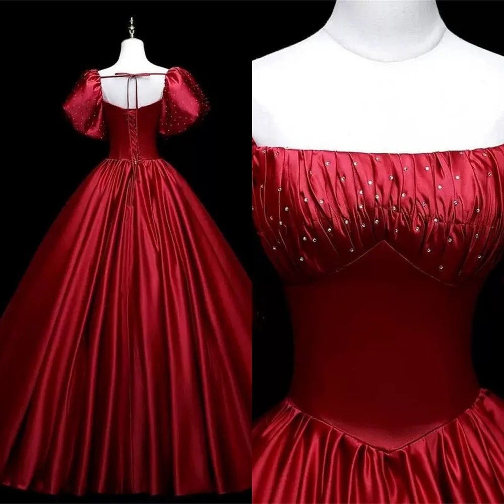 Robe de soirée en Satin rouge scintillant, personnalisée, délicate, sans bretelles, manches courtes, robes de célébrité, robes d'occasion spéciale à la mode