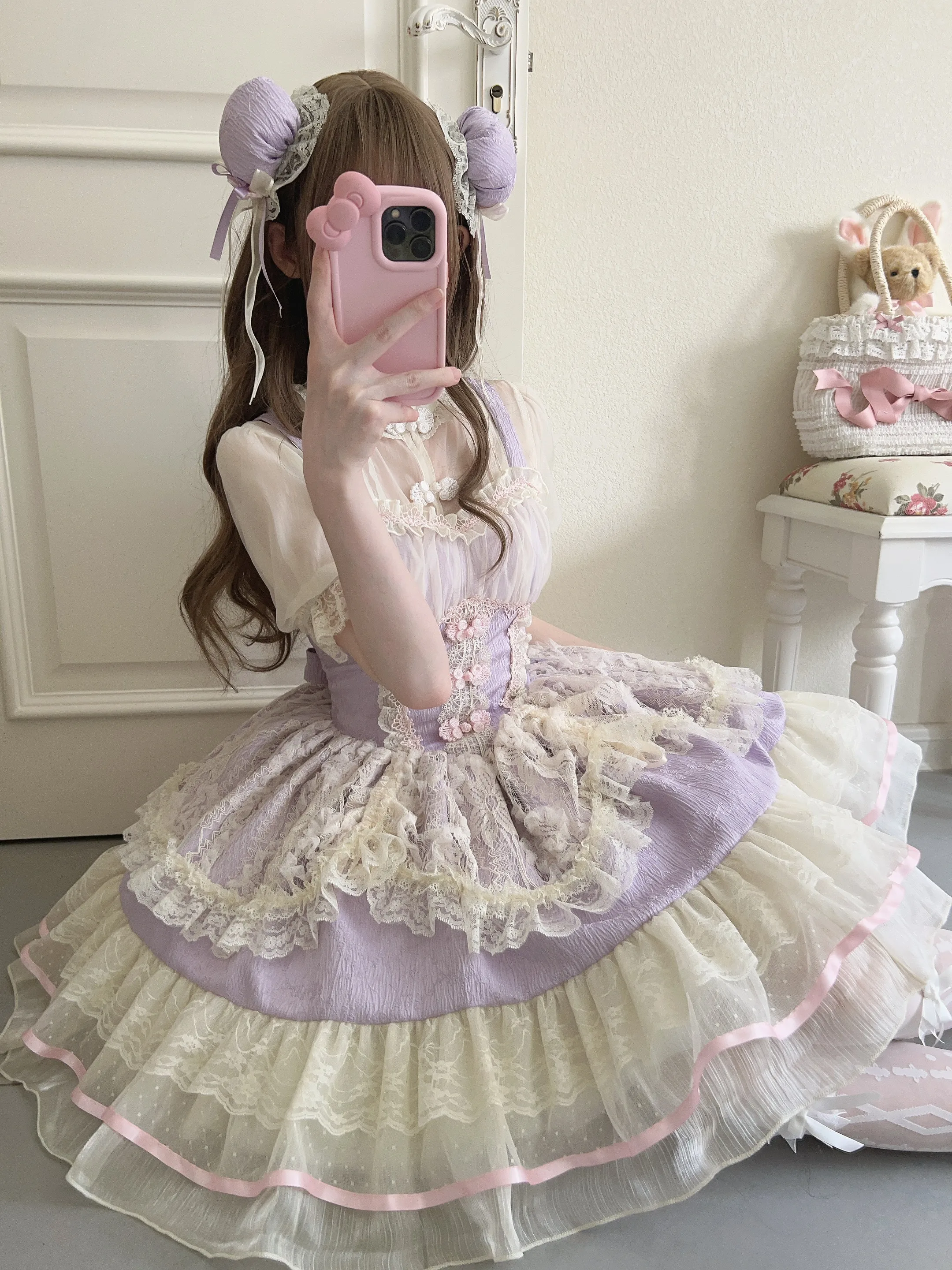 Harajuku Japanese Original Design Chinese Ballet Style Girl Lolita Sling Jsk Dress Summer Tea Party Short Sleeve Spring Autumn