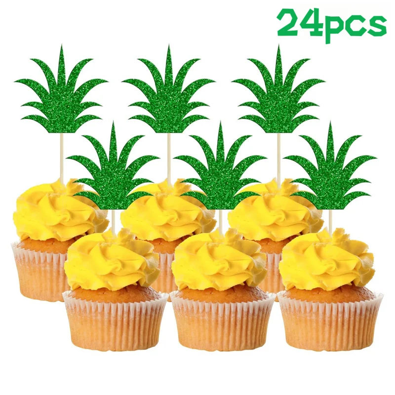 24 قطعة من أغطية الكب كيك على شكل أناناس، أغطية كعكة الدونات، أغطية كب كيك لطيفة للصيف، زينة كعكة حفلات هاواي الاستوائية