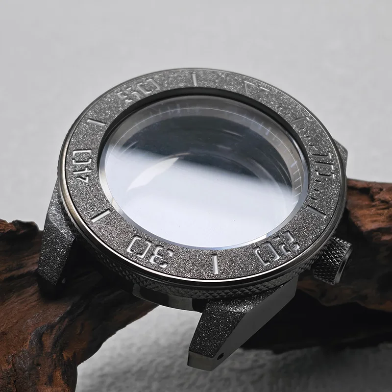 44MM Watch Case King Samurai Gun Color Gritted Nail Sand Finish Fits NH34 NH35 NH36 4R35 7S26 Automatic Movements NH35 Case Mod