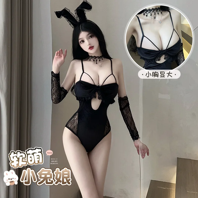 Women Red Bunny Girl Suit Cosplay Costumes Kawaii Bodysuit Sexy Lingerie Open Chest Anime Role Jumpsuit Rabbit Hot Bar Party Set