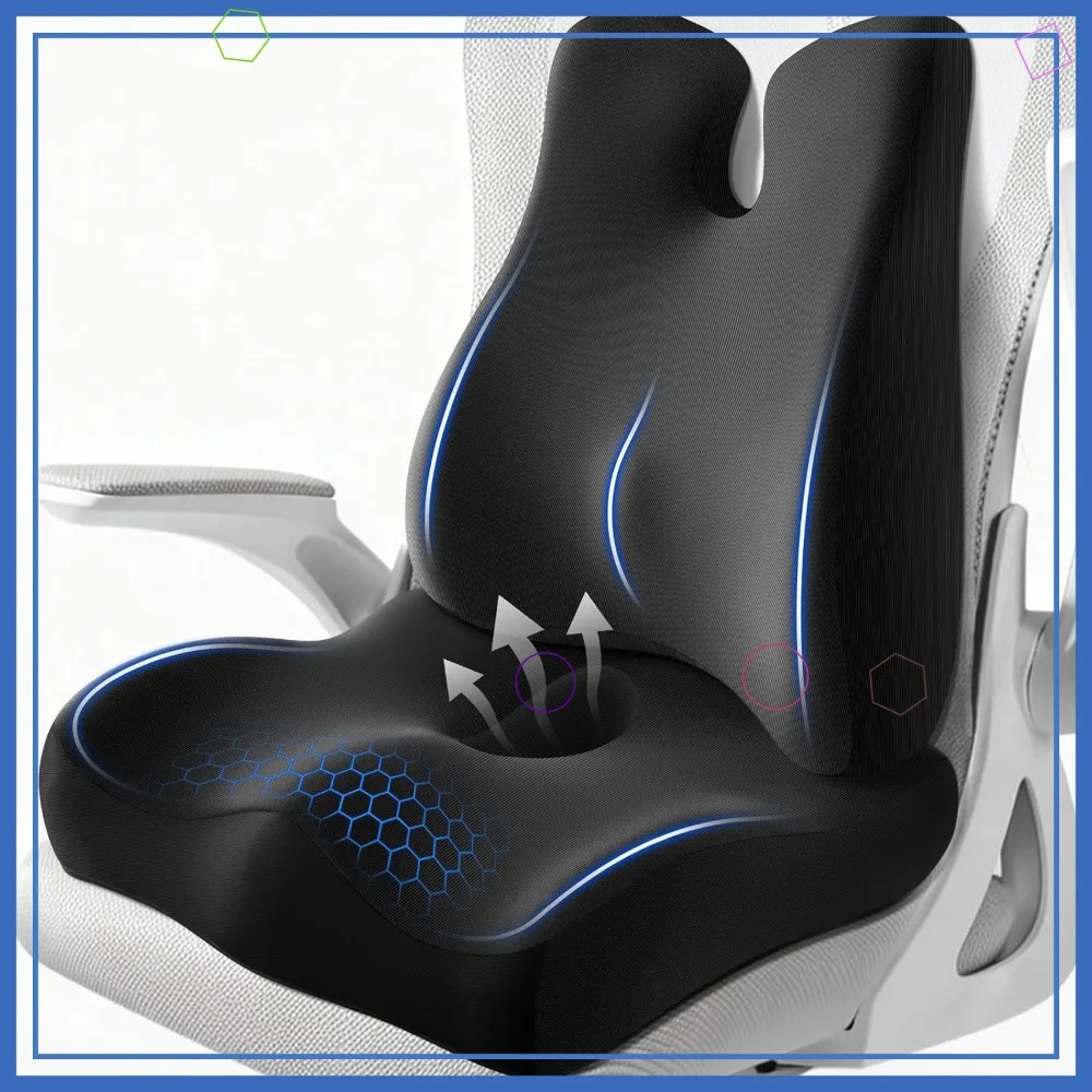 

Lumbar Support Pillow for Office Chair, Seat Cushion with Back Support, Tailbone Pain Relief (Black)