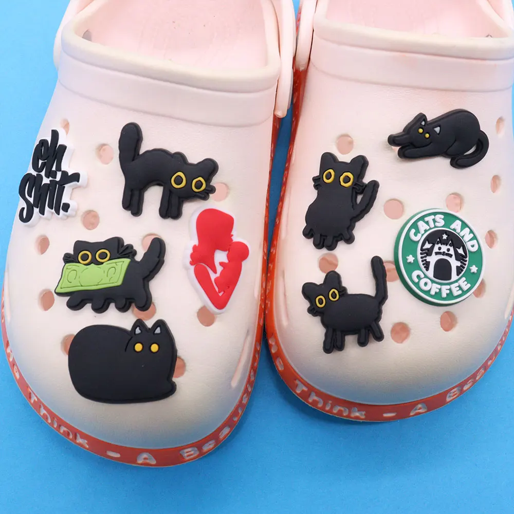 1-9Pcs Cute Money Cats PVC Shoe Button Charms Children Animal Buckle Decorations Fit Phone Case Party Present