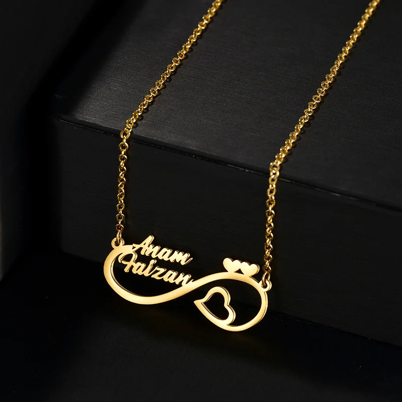 Auxauxme-collares con nombre personalizados para mujer, colgante de corazón infinito personalizado de acero inoxidable, regalos de joyería para