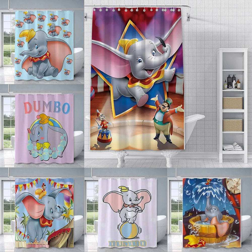 Shower Cute Dumbo Curtain Waterproof Polyester Fabric Paint Colorful Bath Curtains Home Bathroom Decor Curtain With Hook