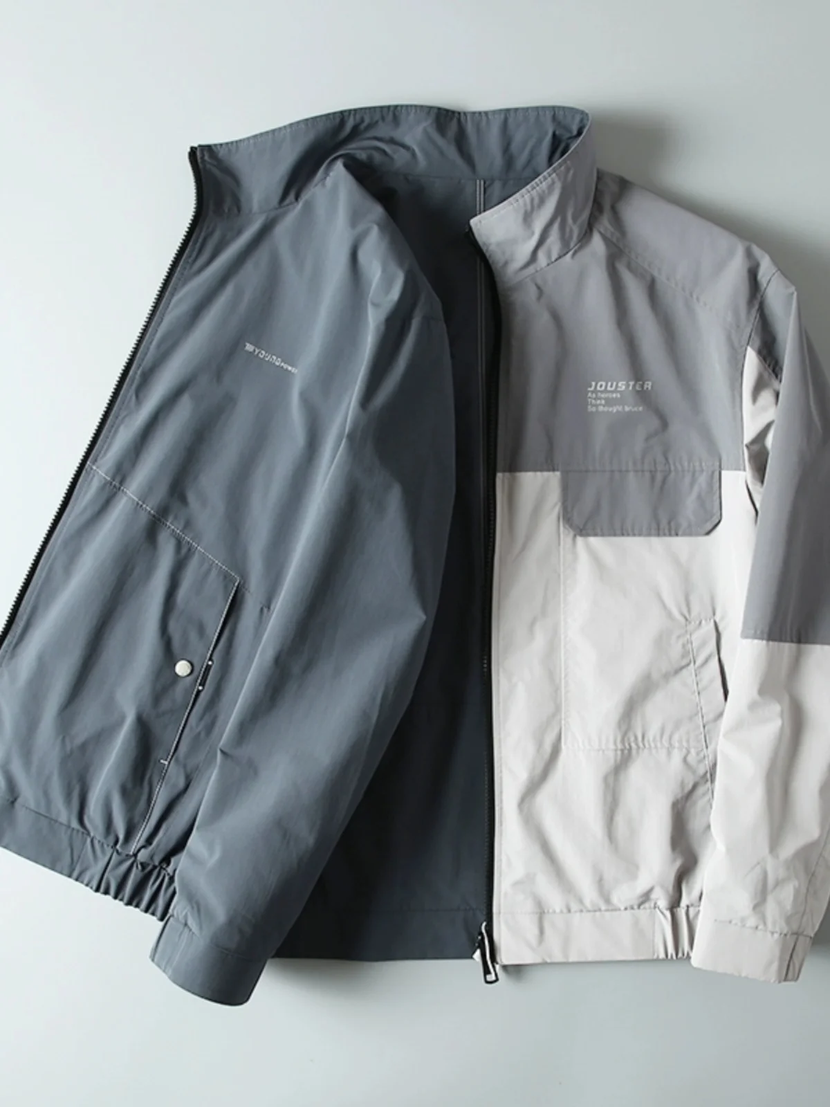 

Double-Sided Wear Slim Fit Stand Collar Jaet Spring Faion Men's Outerwear Korean Sle Splice Color Colion Coat irt