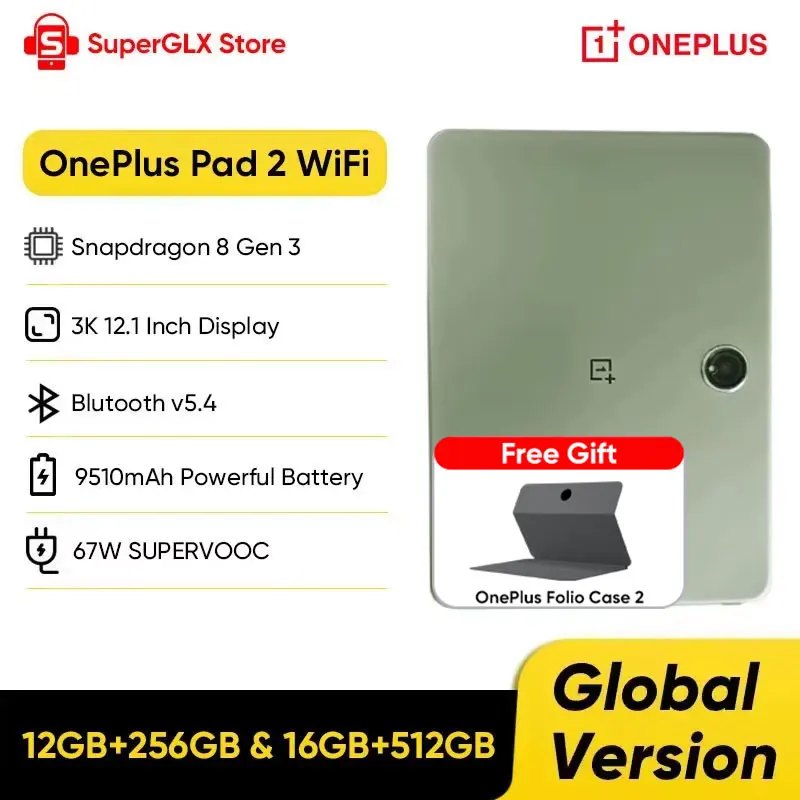 Global Version OnePlus Pad 2 12.1" 144Hz Display Android Tablet Snapdragon 8 Gen 3 9510mAh Battery 67W SUPERVOOC Blutooth 5.4